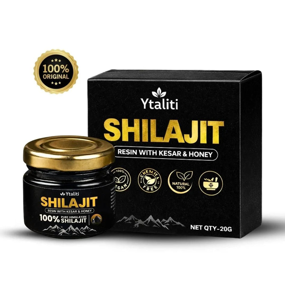 Pure Shilajit Resin with Kesar & Honey (20g) – Ayurvedic Wellness Supplement - Ytaliti Ayurveda