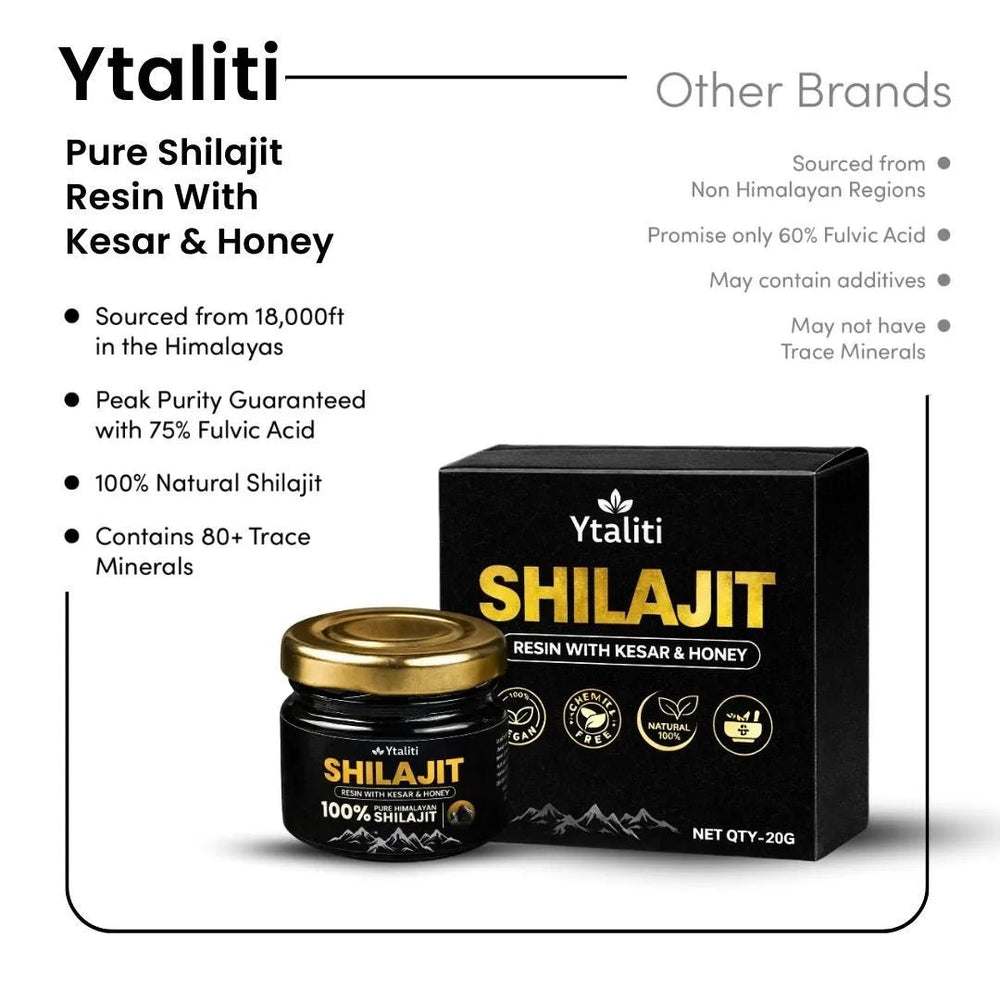 Pure Shilajit Resin with Kesar & Honey (20g) – Ayurvedic Wellness Supplement - Ytaliti Ayurveda